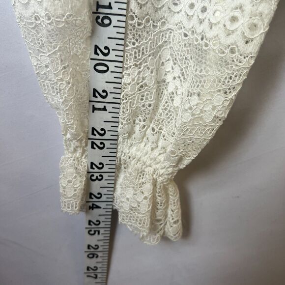 Vivenne Tam Cream Off White Lace Crochet Sheer Romantic Blouse XS - Picture 10 of 12